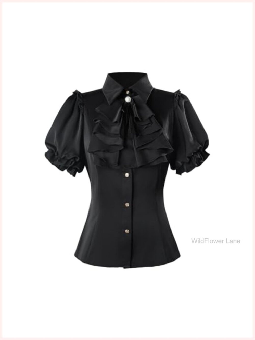 Victorian Ruffle Blouse Women Short Sleeve Gothic Renaissance Top Bow Accent